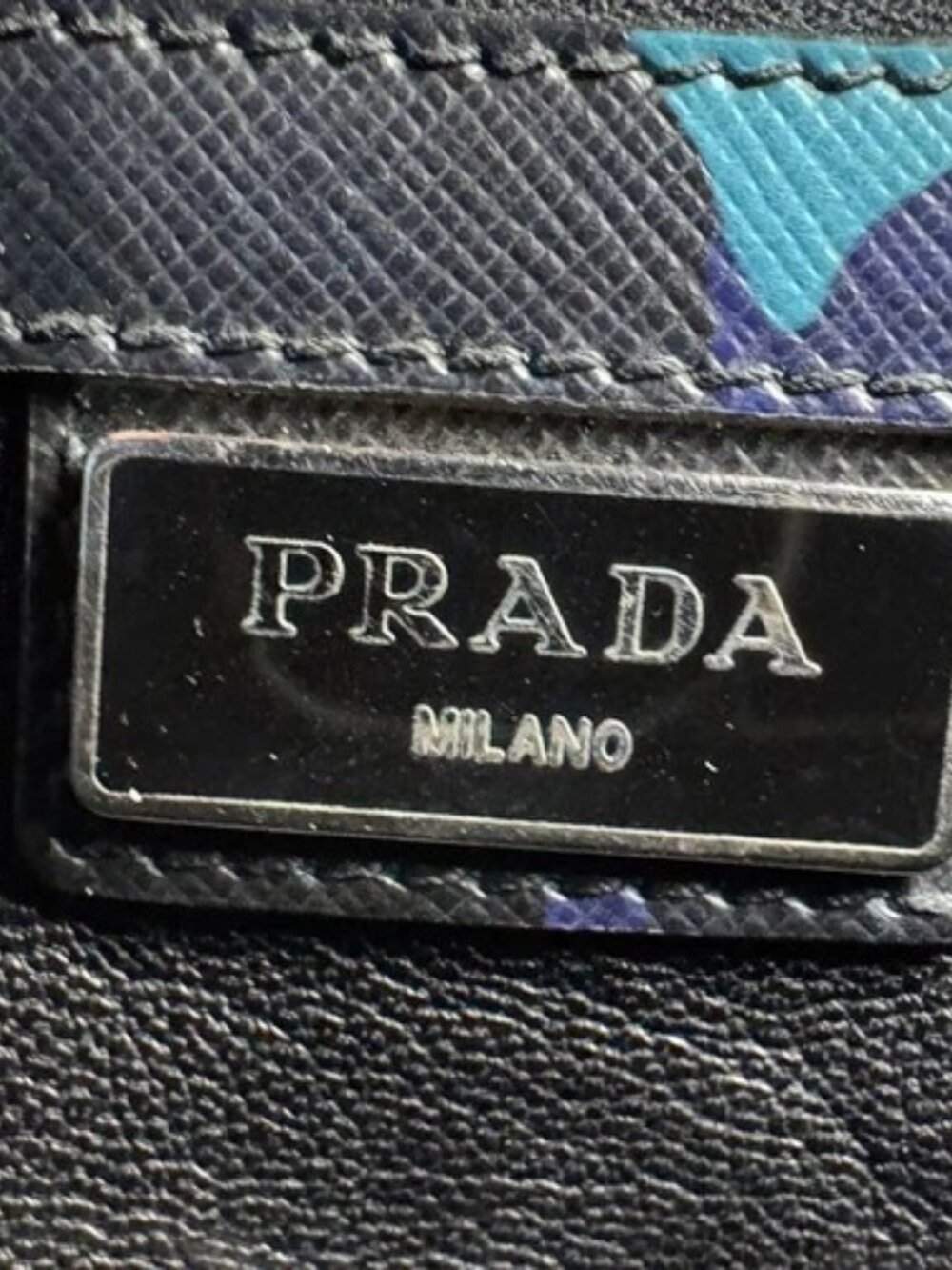 Auth PRADA Camouflage Shoulder Bag Handbag Blue/Navy Leather/Silvertone - z7341 - Picture 13 of 13